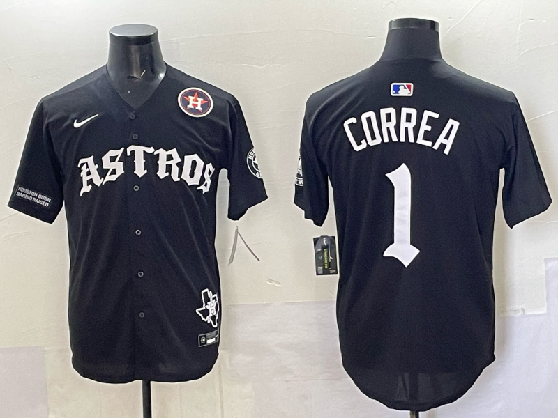 Men 2025 Houston Astros #1 Correa black  Game Nike MLB Jersey style 001->youth mlb jersey->Youth Jersey